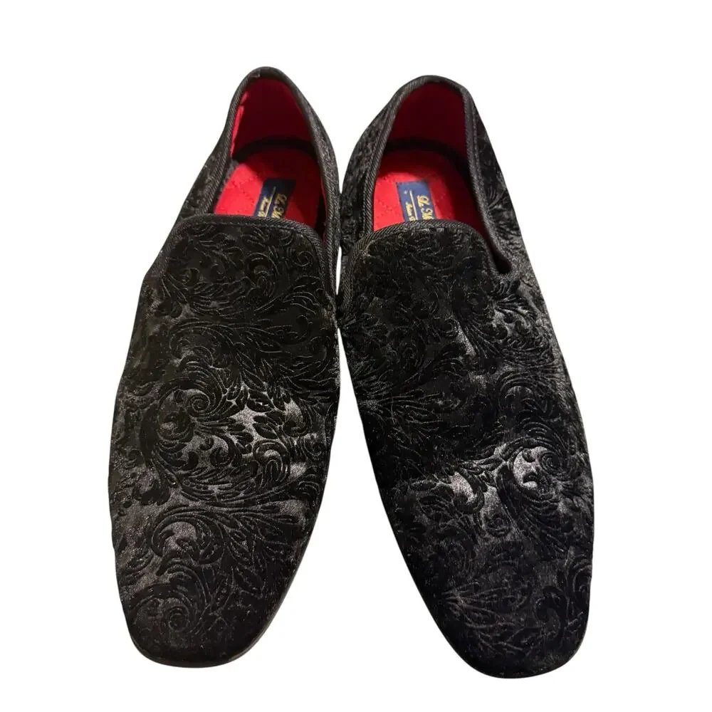 La Milano Broderick II Loafers Mens 12 Black Velvet Smoking Slippers Dress Shoes